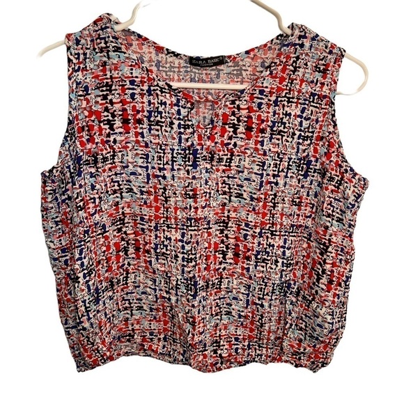 Zara Basic Sleeveless Shell Blouse Geometric - Picture 1 of 10